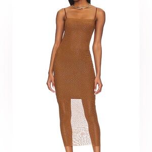 Revolve AFRM Esmond Rhinestone Midi Dress in Toffee